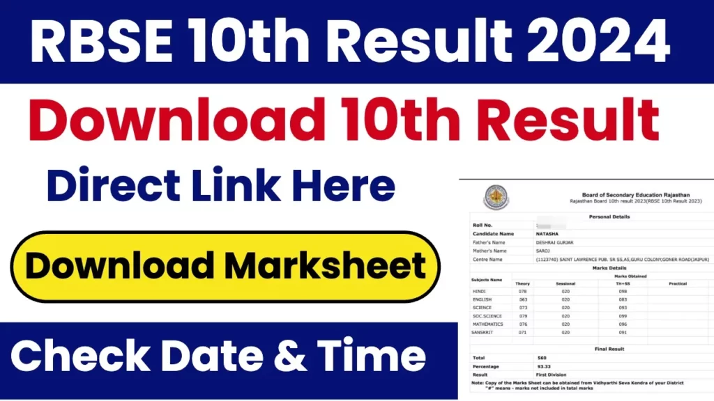 RBSE 10th Result 2024, Download Rajasthan Board 10th Result, Direct Link @rajeduboard.rajasthan.gov.in
